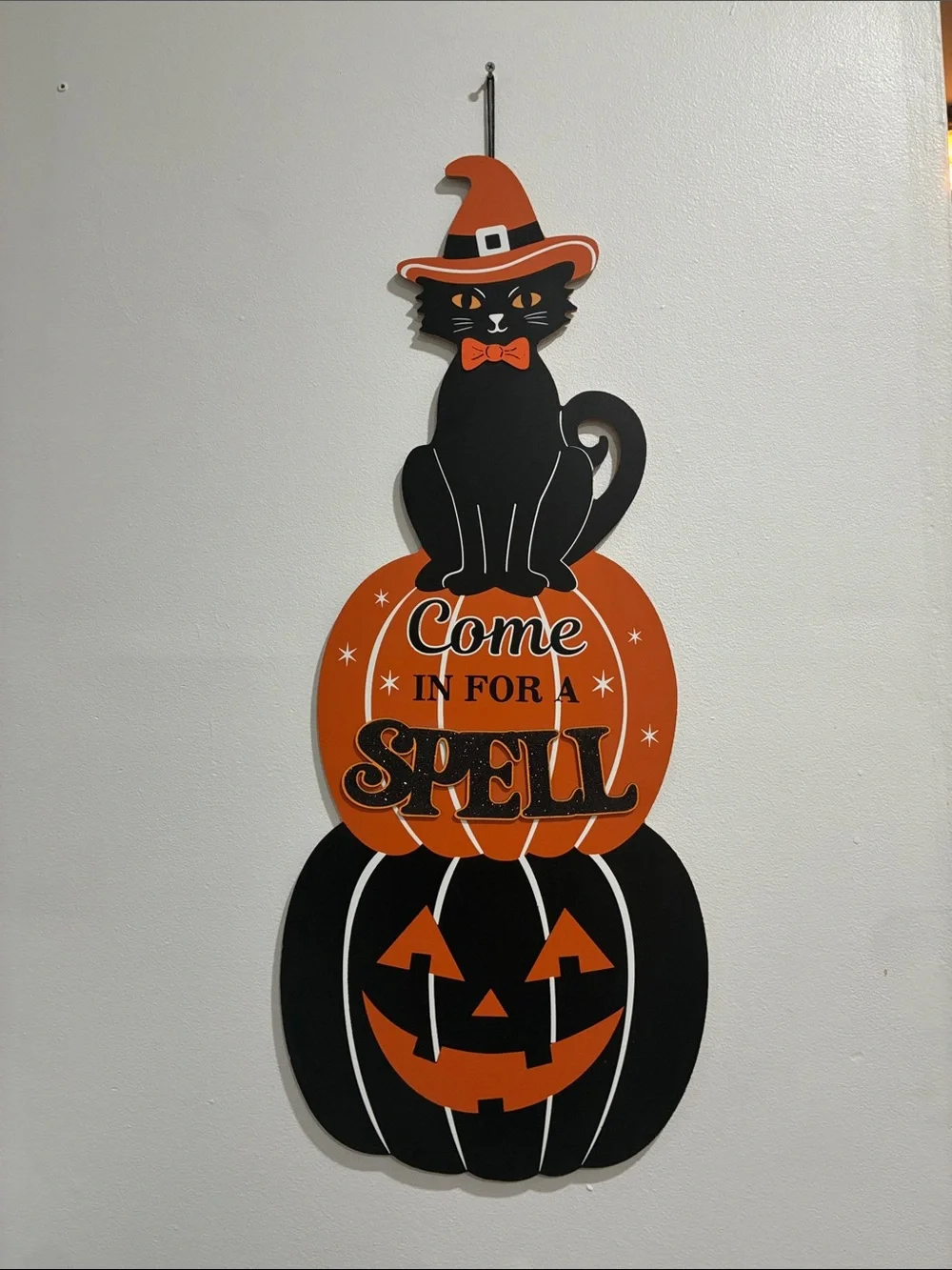NWT- 35” Come in for a SPELL- Black Cat Witch Stacked Jack-o-lantern- Wood Sign